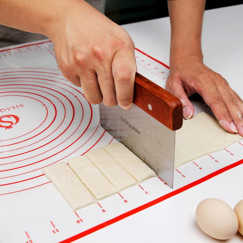 SiliQueen Silicone Pastry Baking Mat with Measurements Extra a Brush and a Dough Scraper- 27.5â€ x 20â€ Heat Resistant, BPA Free, Non-Stick Non-Slip Pastry Mat for Rolling Dough, Easy to Clean, Red - Image 5